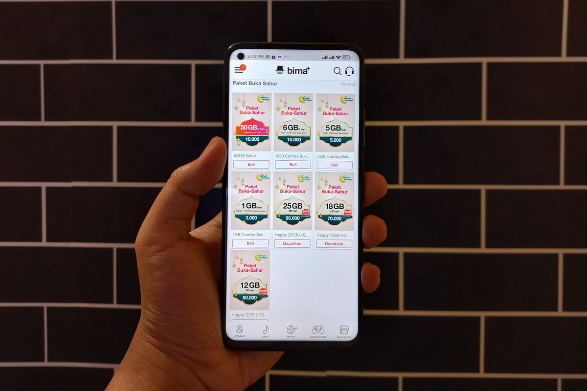 Ilustrasi aplikasi Bima+ menampilkan paket Buka-Sahur