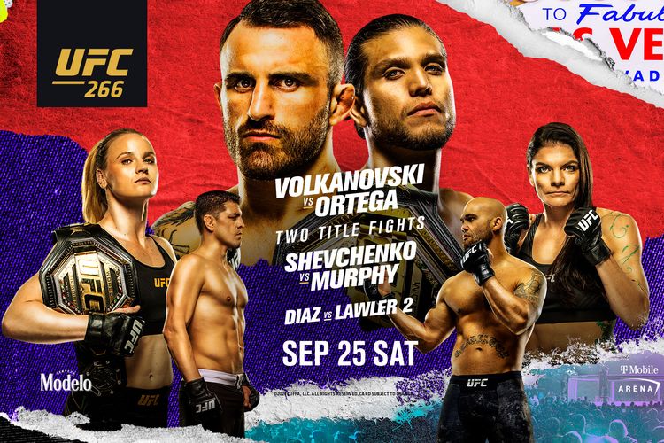 Ajang UFC kembali dengan dua pertarungan perebutan gelar dan line up penuh bintang pada UFC 266, Minggu (26/9/2021) pagi WIB.