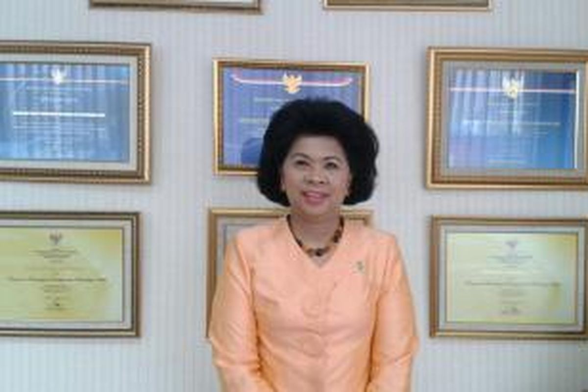Linda Amalia Sari Menteri Pemberdayaan Perempuan dan Perlindungan Anak saat ditemui di kantornya, Gedung Graha Menara Merdeka, Jakarta, Rabu (16/4/2014).