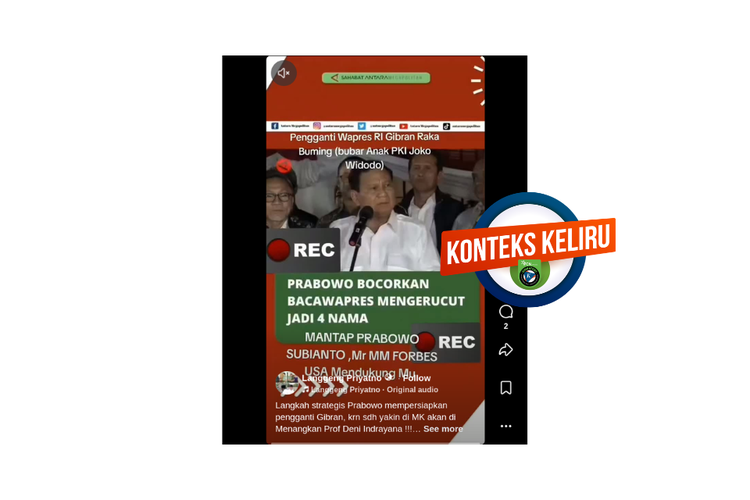 INFOGRAFIK: Hoaks Prabowo Umumkan Empat Nama Cawapres Pengganti Gibran