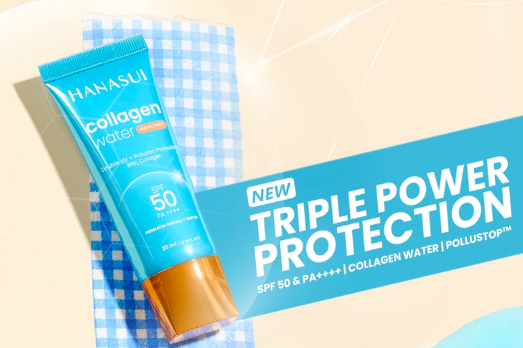 Hanasui Collagen Water Sunscreen SPF 50, rekomendasi sunscreen SPF 50 murah 
