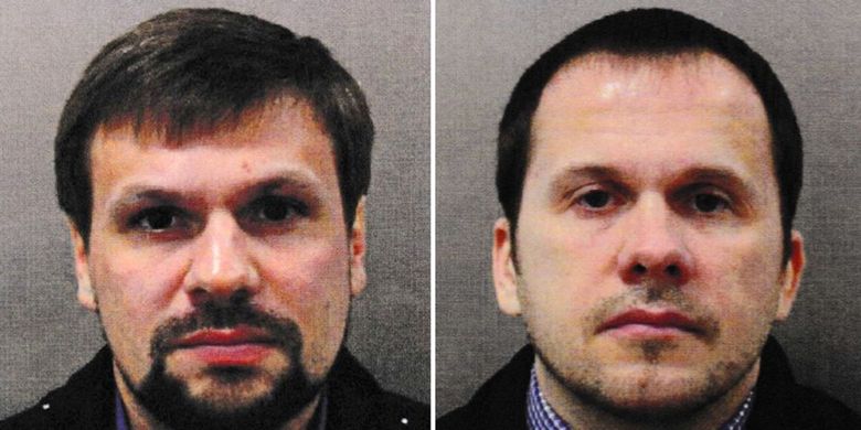 Alexander Petrov dan Ruslan Boshirov, dua terduga pelaku upaya pembunuhan mantan agen ganda Rusia. Sergei Skripal, pada 2018. Kini keduanya menjadi buruan polisi Ceko karena diduga terlibat dalam ledakan gudang amunisi di 2014.
