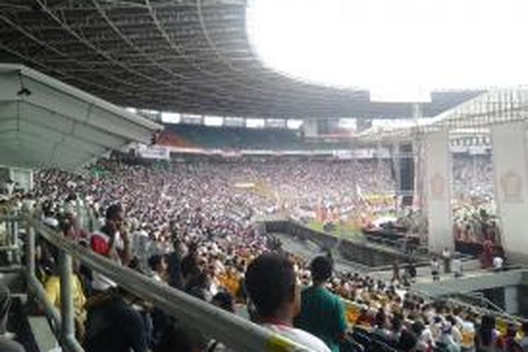 Dewan Pimpinan Daerah Partai Gerindra merayakan hari ulang tahun ke-6 dengan menggelar kampanye akbar di Stadion Utama Gelora Bung Karno, Jakarta, Minggu (23/3/2014).