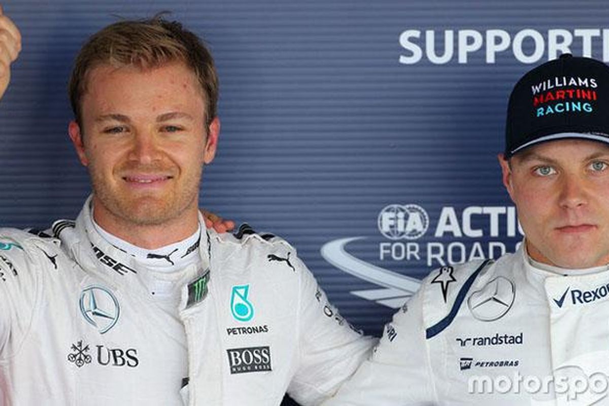 Nico Rosberg (kiri) dan Valtteri Bottas (kanan).