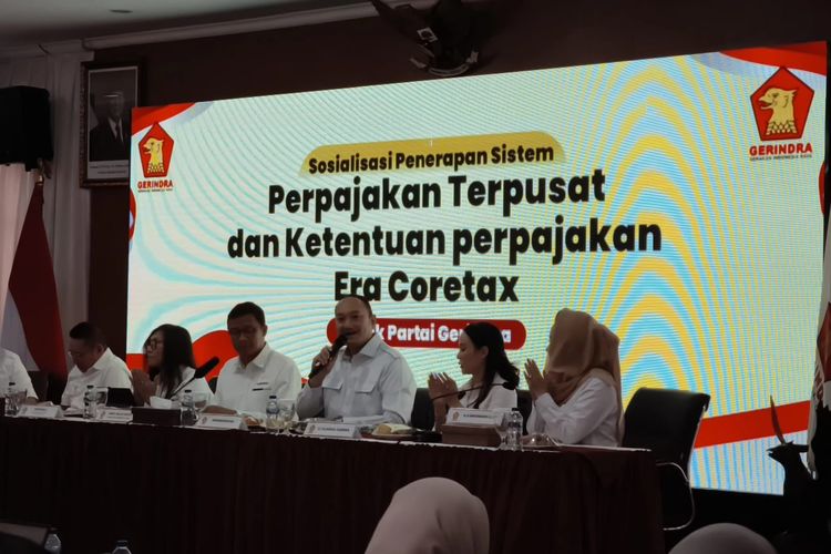 Partai Gerindra menggelar sosialisasi penerapan sistem Coretax di Kantor DPP Partai Gerindra, Jakarta Selatan, Senin (19/1/2026).