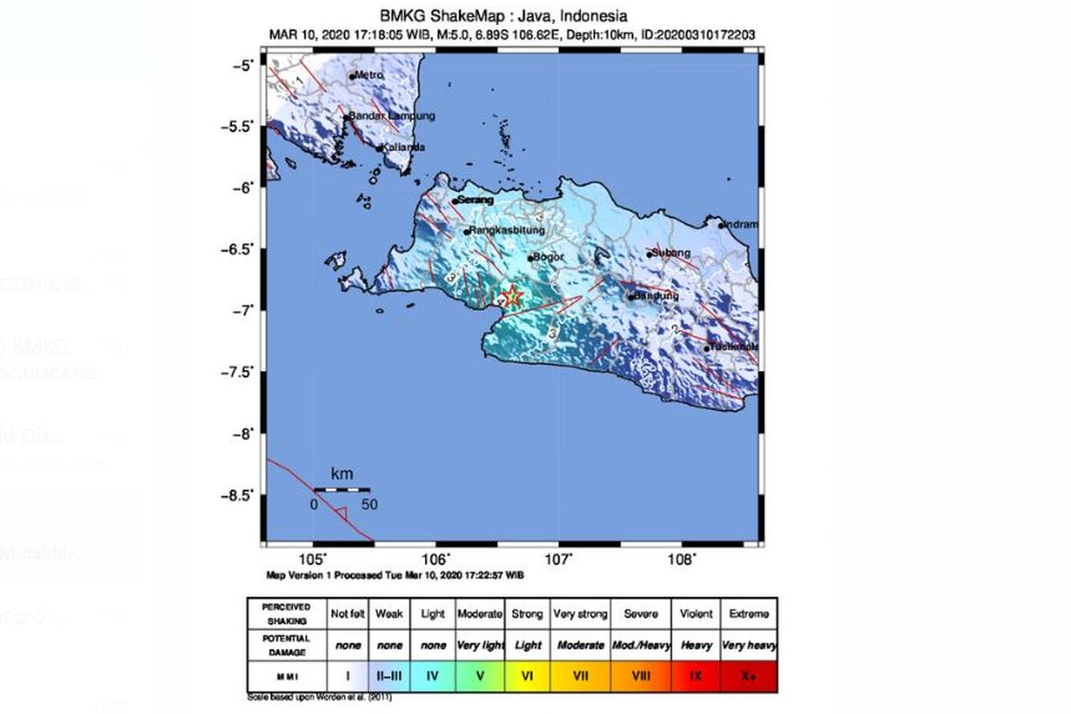 Gempa bumi mengguncang Sukabumi, Selasa (10/3/2020) pukul 17.18 WIB