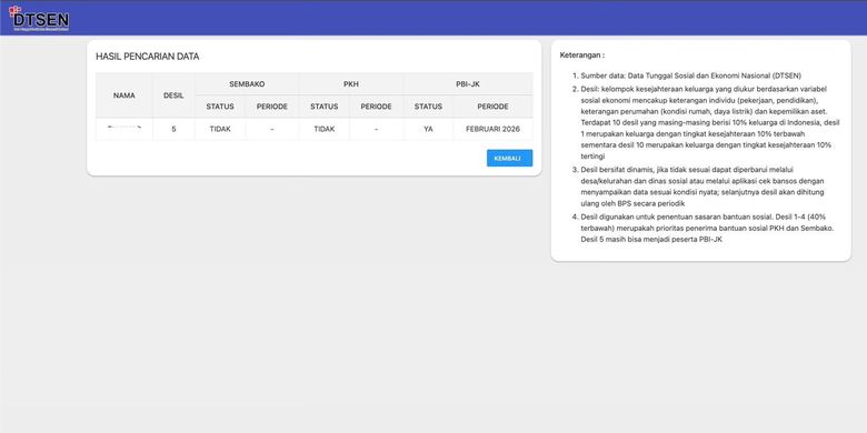 Tangkapan layar hasil cek desil di laman cekbansos.kemensos.go.id. Cara mengecek desil berapa lewat HP. Cara cek desil bansos 2026. Cara cek desil lewat google. Cek desil bansos. Cek desil bansos April 2026.