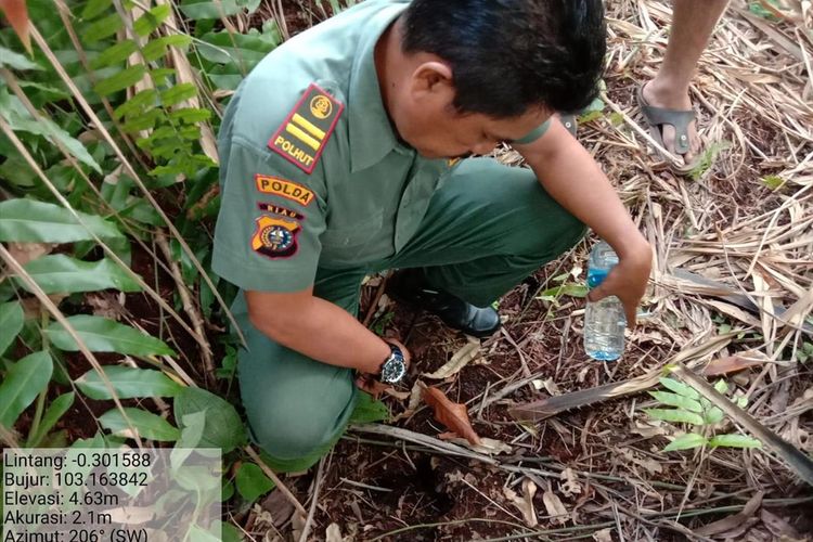 Petugas Balai Besar Konservasi Sumber Daya Alam (BBKSDA) Riau melakukan identifikasi terhadap temuan jejak satwa dilindungi di Kabupaten Indragiri Hilir 