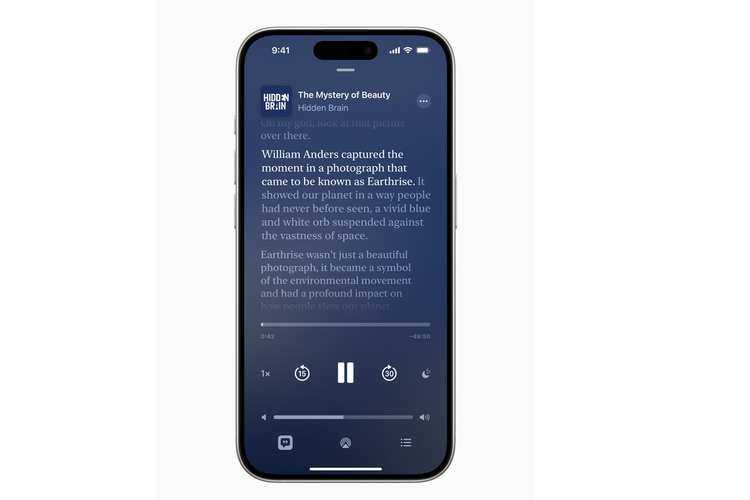 ilustrasi fitur transkrip Podcast. Fitur ini hadir di MacOS Sonoma 14.4 dan iOS 17.4
