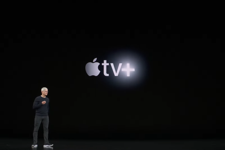 Ilustrasi Tim Cook memperkenalkan Apple TV Plus