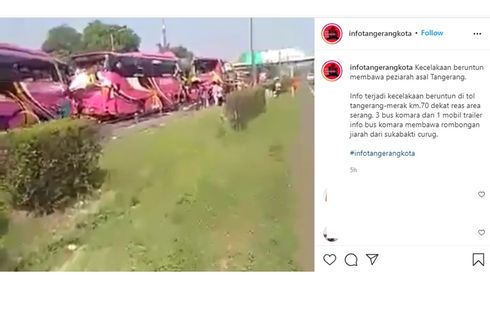 Viral, Video Kecelakaan Beruntun 4 Bus di Tol Merak, Ini Kronologinya