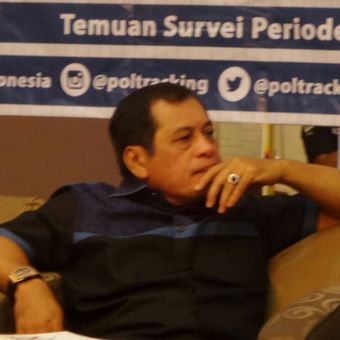 Ketua Harian DPP Partai Golkar Nurdin Halid pada acara rilis survei Poltracking Indonesia di Hotel Sari Pan Pacific, Jakarta Pusat, Minggu (26/11/2017).