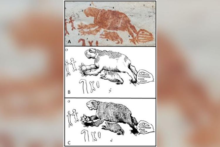 Salah satu hewan yang teridentifikasi di seni cadas di Serrania de la Lindosa, Amerika Selatan adalah kungkang tanah raksasa seukuran mobil.