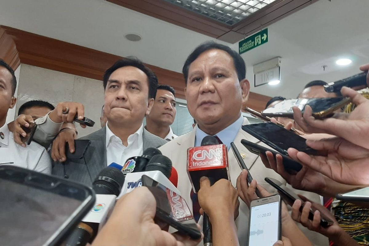 Menhan Prabowo Subianto di DPR, Senayan, Jakarta, Senin (20/1/2020).