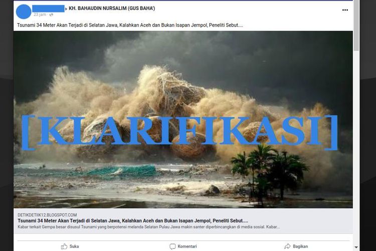 Klarifikasi tsunami setinggi 34 meter akan terjadi di selatan Pulau Jawa