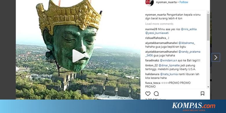 Viral Video Pemasangan Kepala Patung Wisnu Seberat 4 Ton 