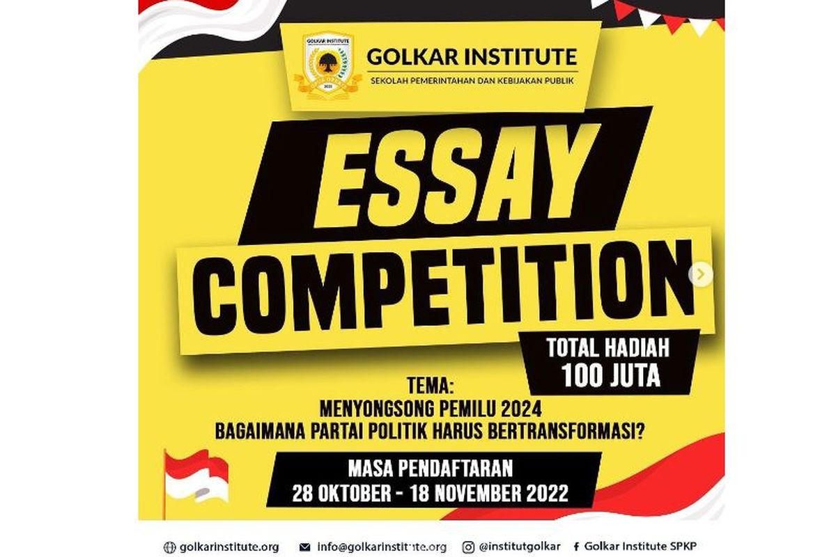 Poster lomba esai yang diadakan Golkar Institute dengan hadiah total Rp 100 juta.