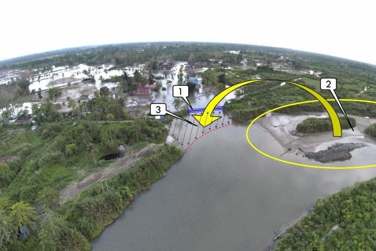 Sungai Rongkong di Desa Lembang-lembang, Kecamatan Baebunta Selatan, Kabupaten Luwu Utara yang tengah dinormalisasi oleh Balai Besar Wilayah Sungai (BBWS) Pompengan Jeneberang Kementerian Pekerjaan Umum dan Perumahan Rakyat (PUPR).