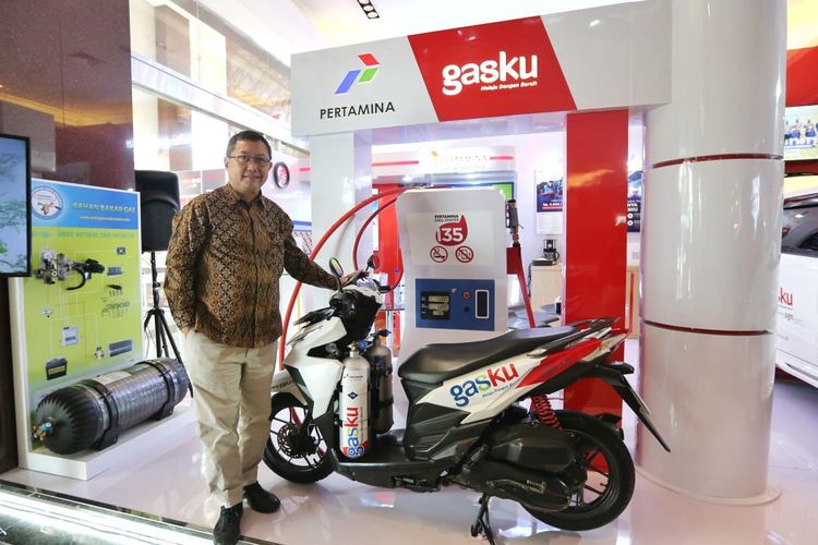 BBG Gasku jadi alternatif bahan bakar untuk motor, yang dipamerkan pada ajang Indonesia International Motor Show (IIMS) 2023 di JIExpo Kemayoran, Jakarta. 