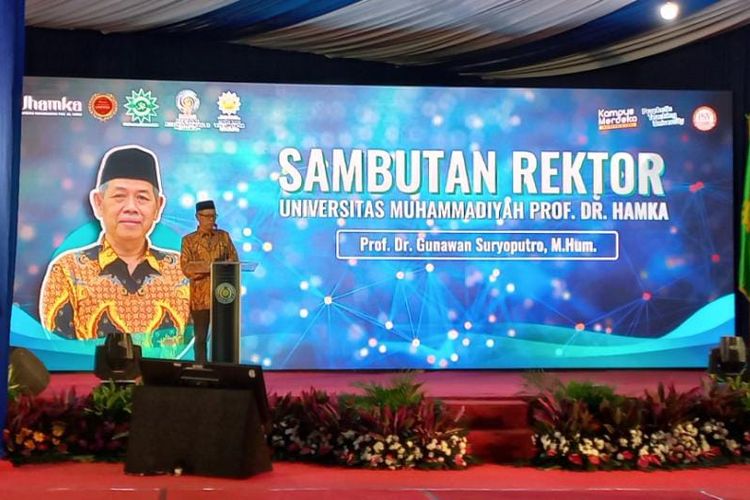 Rektor Uhamka Prof. Gunawan Suryoputro dalam kuliah umum yang diadakan pada Sabtu, 1 Oktober 2022 untuk memberikan semangat dan motivasi dalam melakukan perkuliahan.