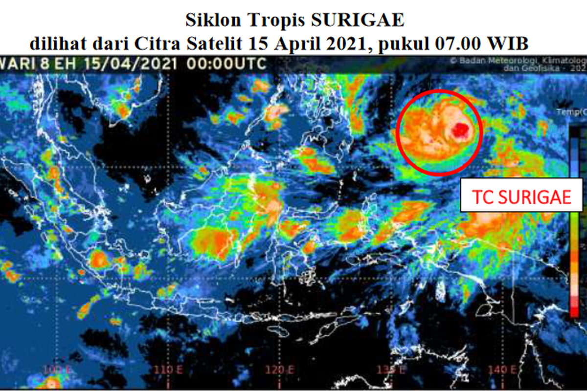 Siklon tropis Surigae dilihat dari Citra Satelit, Kamis 15 April 2021 pukul 7.00 WIB.