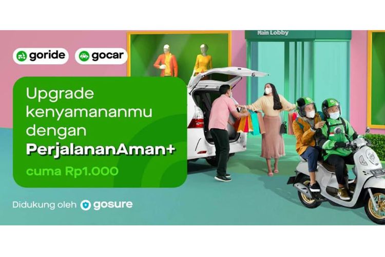 Dengan menambahkan Rp 1.000 ke dalam biaya perjalanan GoRide atau GoCar, pengguna akan mendapatkan fasilitas PerjalananAman+ untuk pertambahan perlindungan.