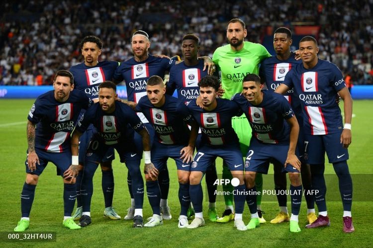 Tim Paris Saint-Germain berfoto jelang pertandingan pertama penyisihan Grup H Liga Champions melawan Juventus. Laga PSG vs Juventus digelar di Stadion Parc des Princes, Paris, Selasa (6/9/2022) atau Rabu dini hari WIB.