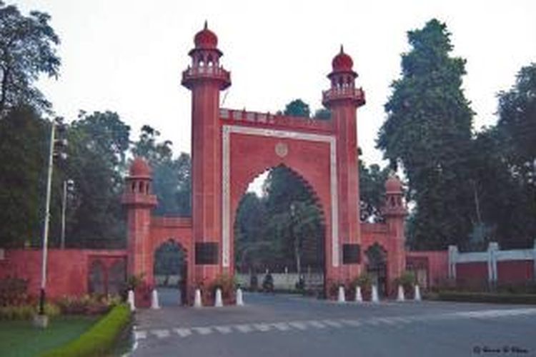 Pintu gerbang menuju Aligarh Muslim University (AMU), India.