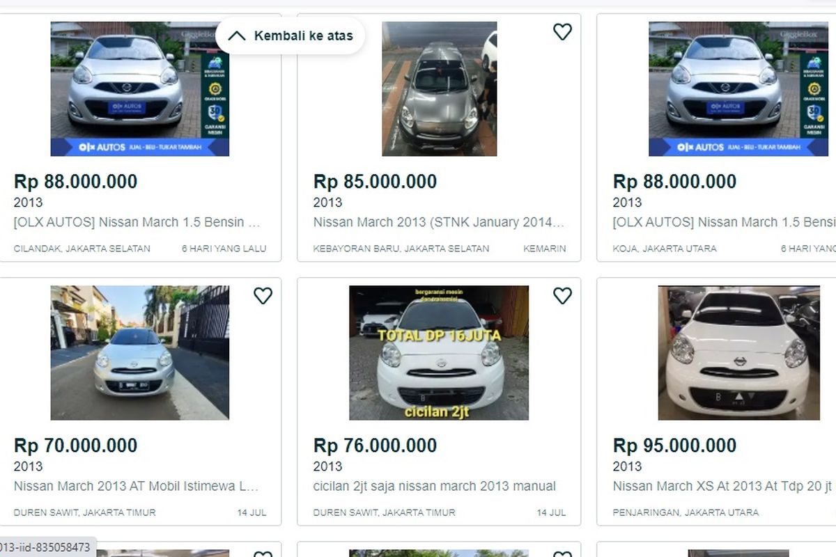 Harga Nissan March di situs jual beli online