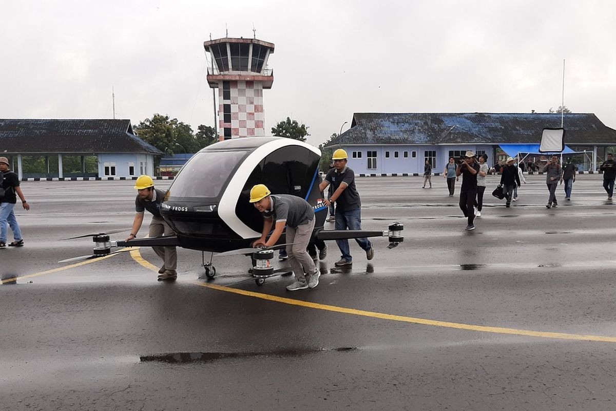 Frogs 282 Drone Taxi Pertama di Indonesia Uji Terbang di Lanud Gading, Playen, Gunungkidul Sabtu (7/3/2020)