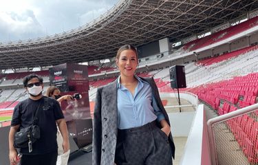 Raisa dalam jumpa pers di GBK kawasan Senayan, Jakarta Pusat, Kamis (26/1/2023).