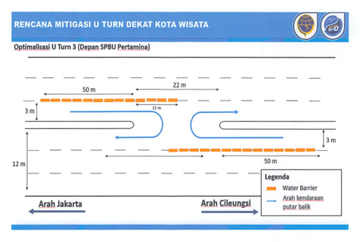 Peta rencana penutupan u-turn di kawasan Kota Wisata, Cibubur