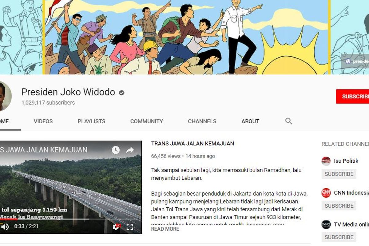 Ilustrasi halaman Youtube Presiden Joko Widodo