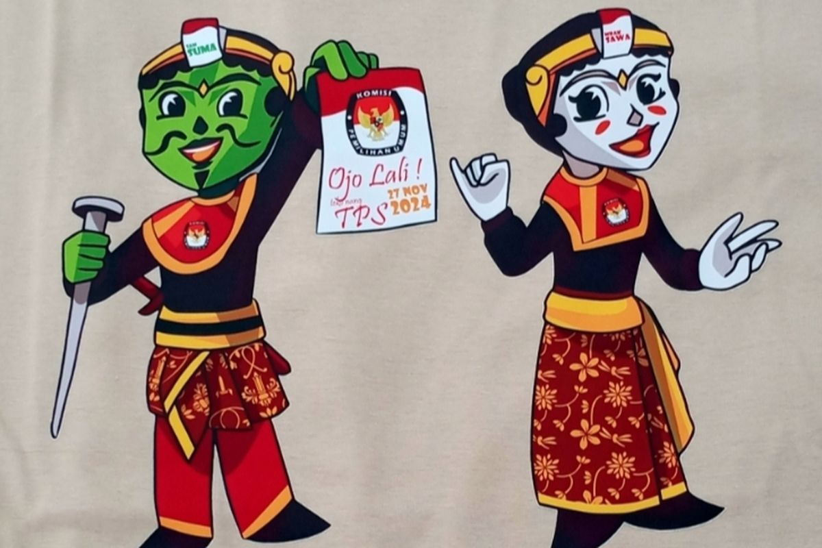 Maskot Sam Suma dan Mbak Sawa dalam Pemilihan Walikota dan Wakil Walikota Malang tahun 2024. 