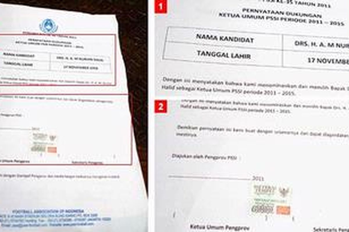 Lembar pernyataan dukungan kepada Nurdin Halid agar terpilih kembali sebagai Ketua Umum PSSI periode 2011-2015.