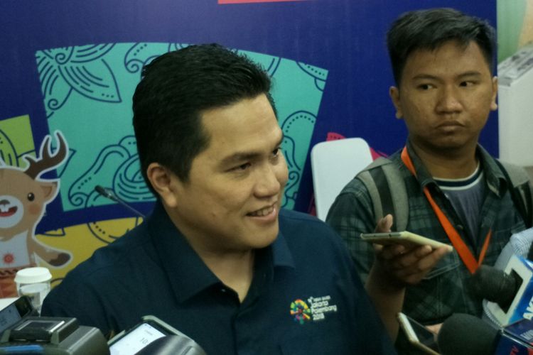 Ketua INASGOC 2018 Erick Thohir ketika ditemui di Wisma Serbaguna, Senayan, Jakarta, Senin (19/2/2018).