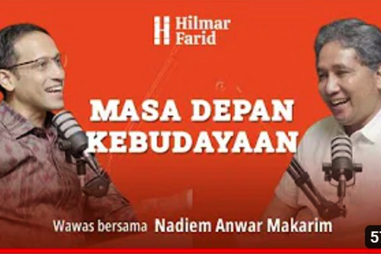 Mendikbudristek Nadiem Makarim (kiri) dalam diskusi Kultur Wawas bersama Dirjen Kebudayaan Kemendikbudristek Hilmar Farid (kanan).