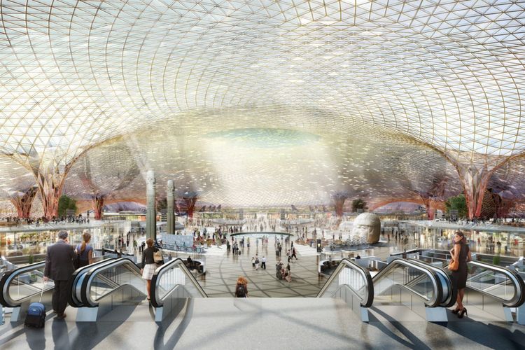 Desain bandara yang dirancang oleh firma arsitek Foster + Partners ini rencananya akan mengganti bandara Mexico City International Airport 