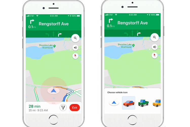 Google Maps kini bisa mengubah ikon panah navigasi menjadi ikon mobil dengan sejumlah pilihan warna