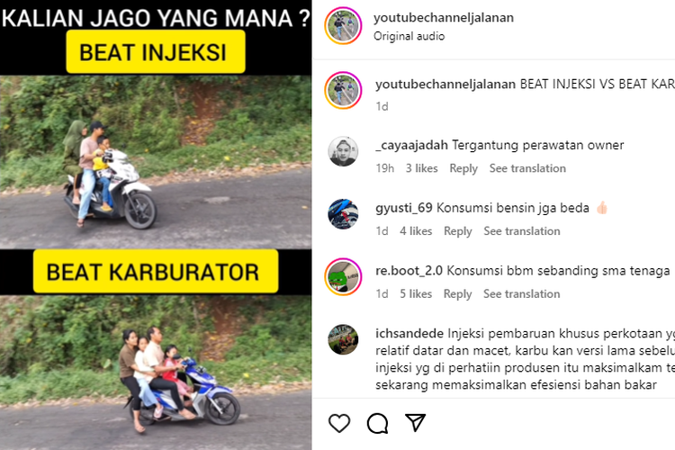 Video BeAT injeksi dan karbu melewati tanjakan.