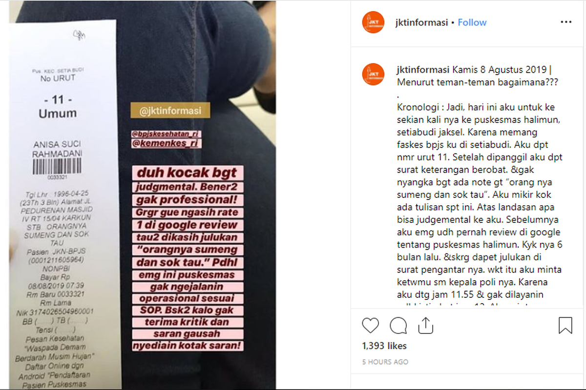 Seorang pasien di sebuah klinik kawasan Jakarta Selatan mengunggah sebuah lembar antrian yang membuat dirinya tersinggung. Di kertas itu ada pesan terselip yang dinilai memojokkan.