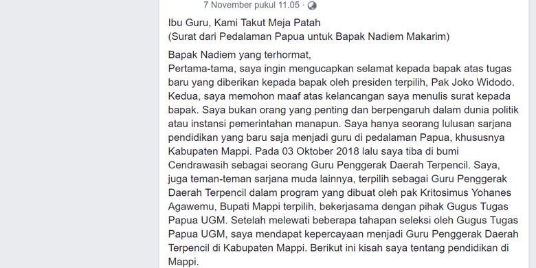 Surat Untuk Mendikbud Nadiem Dari Guru Di Pedalaman Mappi Papua Halaman All Kompas Com