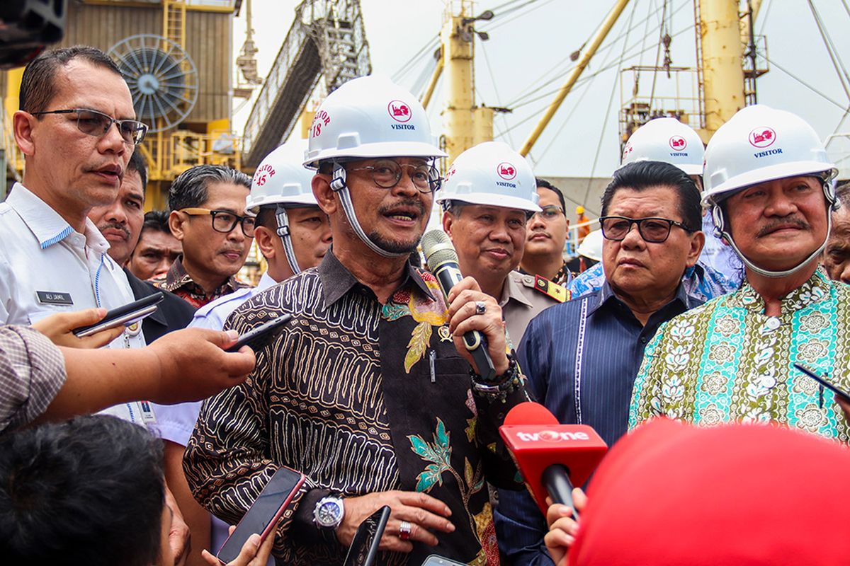 Menteri Pertanian RI, Syahrul Yasin Limpo usai melepas ekspor 7.700 pakan ternak di Dermaga 1 Anjungan, Tanjung Priok, Jakarta Utara, Rabu (27/11/2019).