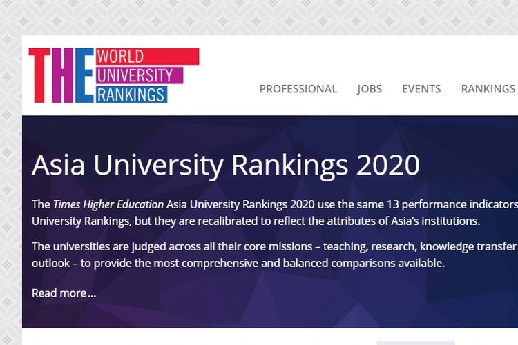 Times Higher Education (THE) Asia University Rankings 2020 