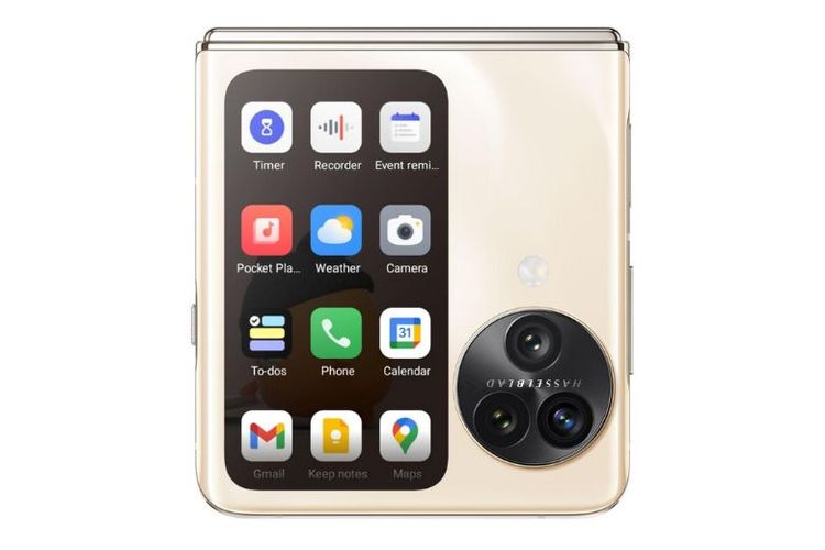 Cover screen vertikal pada Oppo Find N3 Flip dapat menampilkan berbagai wallpaper baru, menampilkan berbagai notifikasi secara real-time, dan menyediakan berbagai shortcut untuk aplikasi yang sering digunakan pengguna. 