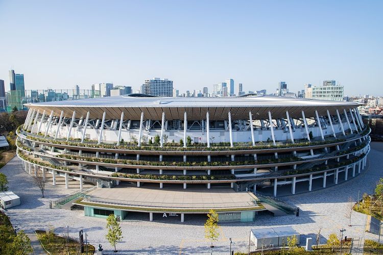 Tokyo National Stadium yang digunakan untuk Olimpiade Tokyo 2020 di Shinjuku, Tokyo, Jepang.