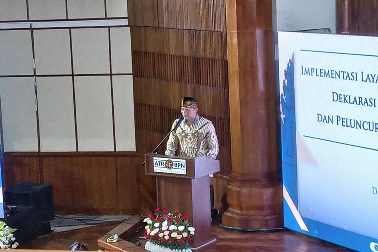 Menteri ATR/Kepala BPN Agus Harimurti Yudhoyono (AHY) mendeklarasikan 4 kabupaten lengkap Provinsi Bali di Kantor Gubernur Bali, Selasa (21/5/2024).