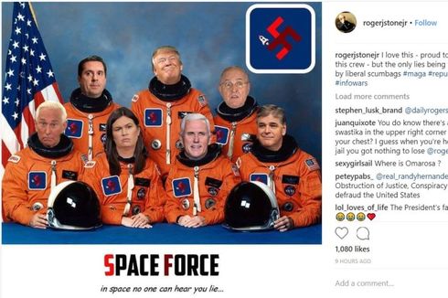 Meme Trump Pakai Baju Astronot Berlogo Swastika Hebohkan Publik