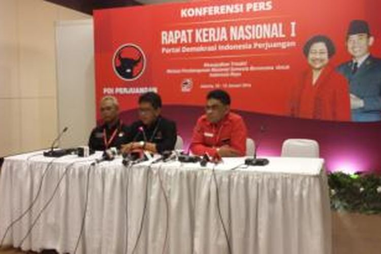 Konferensi pers Rakernas PDI-P di JIExpo Kemayoran, Jakarta Pusat, Senin (11/1/2016).