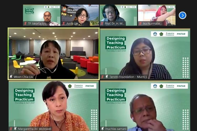 
Webinar Mendesain Praktik Mengajar Calon Guru yang digelar Tanoto Foundation dan The National Institute of Education (NIE) Singapura, Kamis (8/4/2021).

